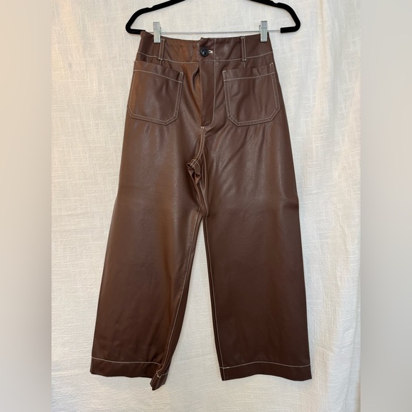 Anthropologie Maeve Collette Brown cropped Faux Leather Pants - Picture 4 of 9